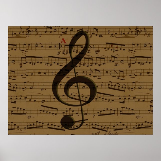 Musical Treble Clef Sheet Music Classic  Poster (Front)
