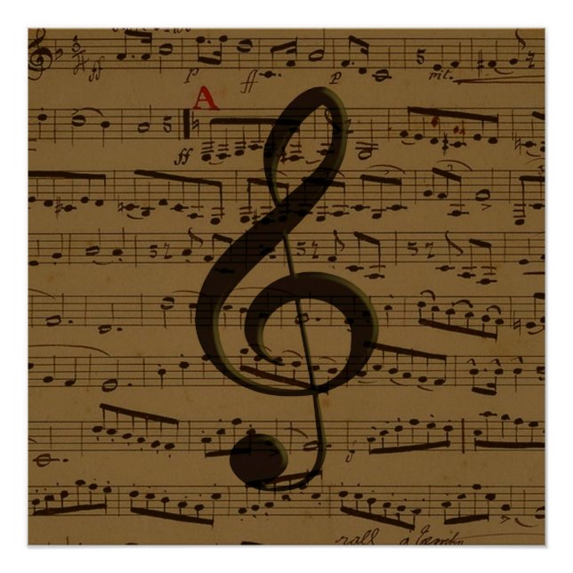 Musical Treble Clef Sheet Music Classic  Poster (Front)