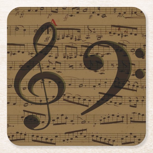 Musical Treble Clef Sheet Music Classic  Square Paper Coaster (Front)