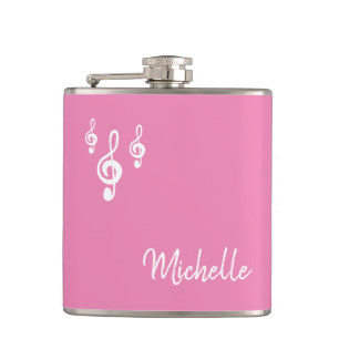 Musical Treble Clef Symbol Cute Pink Hip Flask