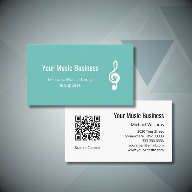 Musical Treble Clef Symbol QR code Teal Green Business Card (Creator Uploaded)