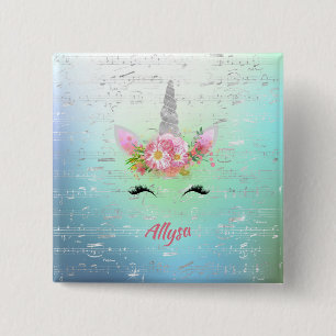Musical Unicorn Horn and Floral Eyelashes 15 Cm Square Badge