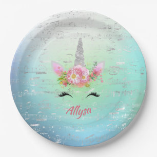 Musical Unicorn Horn and Floral Eyelashes Paper Plate