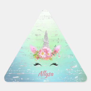 Musical Unicorn Horn and Floral Eyelashes Triangle Sticker