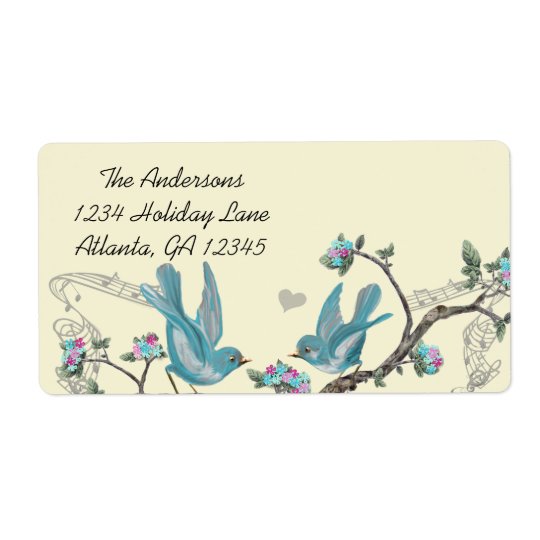 Musical Vintage Aqua Birds Grey Branch Labels