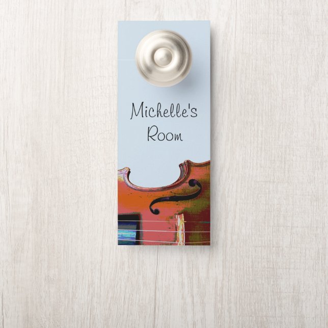 Musical Violin Blue Cute Typography Door Hanger (On Knob)