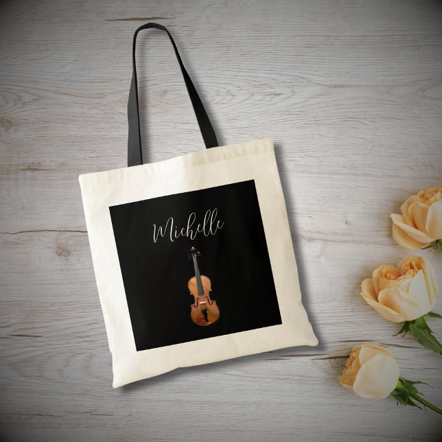 Musical Violin Classical Music Elegant Black Tote Bag (Creator Uploaded)