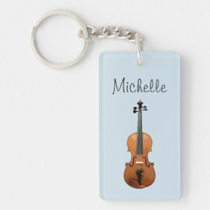 Musical Violin Custom Script Blue Key Ring