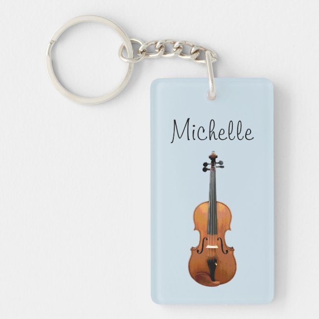 Musical Violin Custom Script Blue Key Ring (Front)