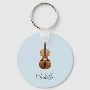 Musical Violin Cute Blue Key Ring