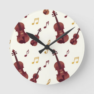 Musical Violins Seamless Pattern Round Clock