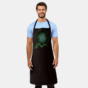 Musical Waves Black and Green Abstract Landscape Apron
