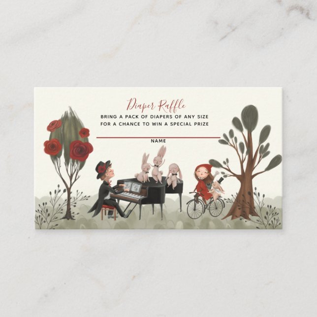 Musical Woodland Animals Baby Diaper Raffle Enclosure Card (Front)