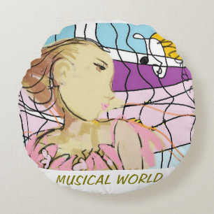 Musical world round cushion