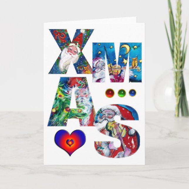 MUSICAL XMAS PARTY,SANTA  WITH CHRISTMAS TREE HOLIDAY CARD (Front)