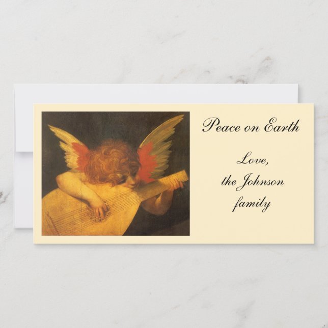 Musician Angel Playing Lute by Rosso Fiorentino Holiday Card (Front)