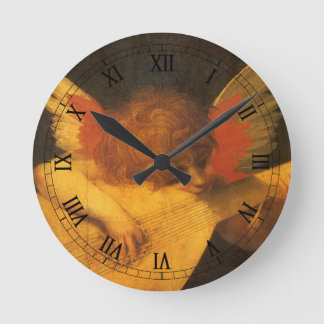 Musician Angel Playing Lute by Rosso Fiorentino Round Clock