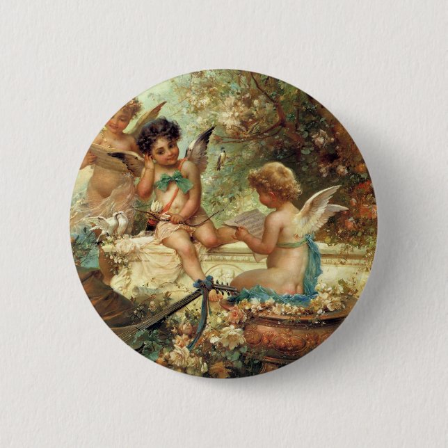 Musician Angels by Hans Zatzka, Victorian Fine Art 6 Cm Round Badge (Front)