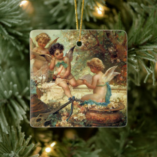 Musician Angels by Hans Zatzka, Victorian Fine Art Ceramic Tree Decoration