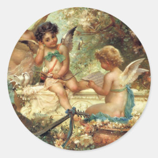Musician Angels by Hans Zatzka, Victorian Fine Art Classic Round Sticker
