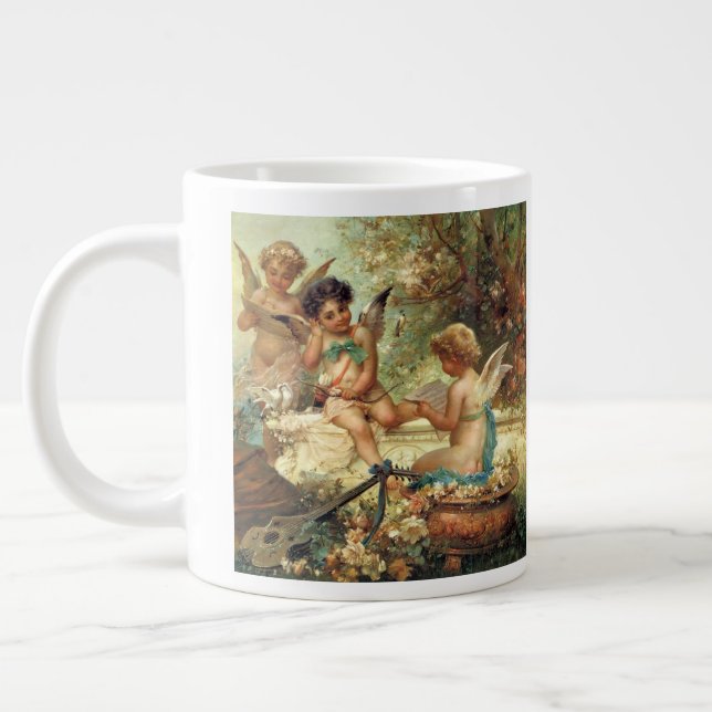 Musician Angels by Hans Zatzka, Victorian Fine Art Large Coffee Mug (Left)