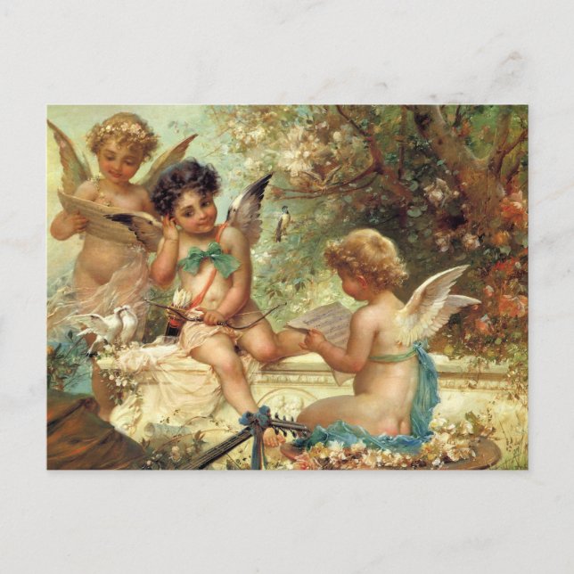 Musician Angels by Hans Zatzka, Victorian Fine Art Postcard (Front)