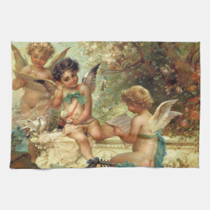 Musician Angels by Hans Zatzka, Victorian Fine Art Tea Towel