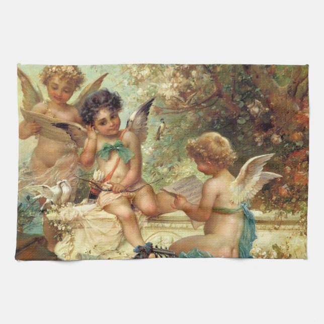 Musician Angels by Hans Zatzka, Victorian Fine Art Tea Towel (Horizontal)