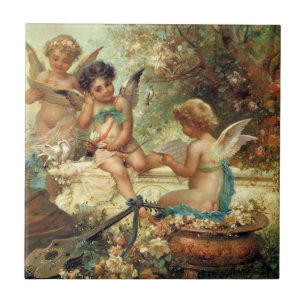 Musician Angels by Hans Zatzka, Victorian Fine Art Tile