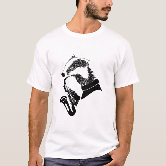 Musician Badger Saxophone Customisable T-Shirt (Front)
