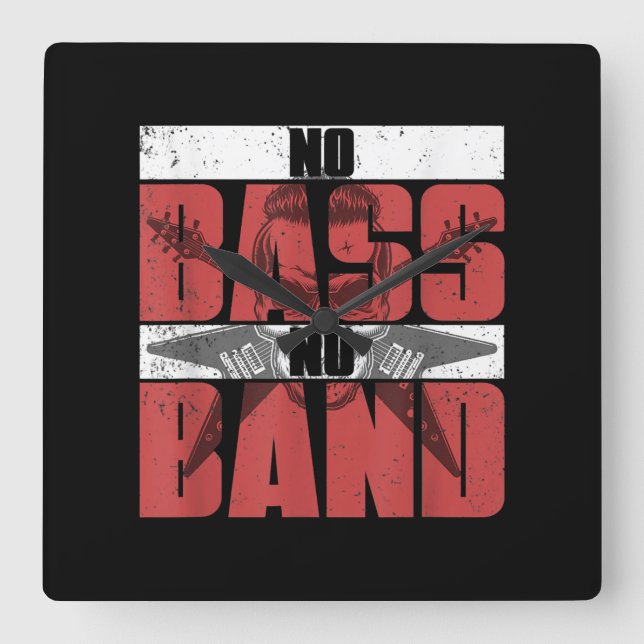 Musician Bassist Gift Idea Bass Guitar Square Wall Clock (Front)