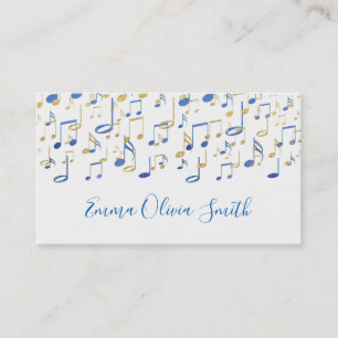 musician blue and faux gold foil notes business card