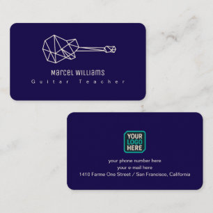 Musician Blue Business Card Guitar & Logo