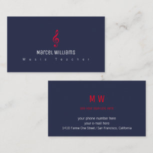 musician blue business card with red musical note