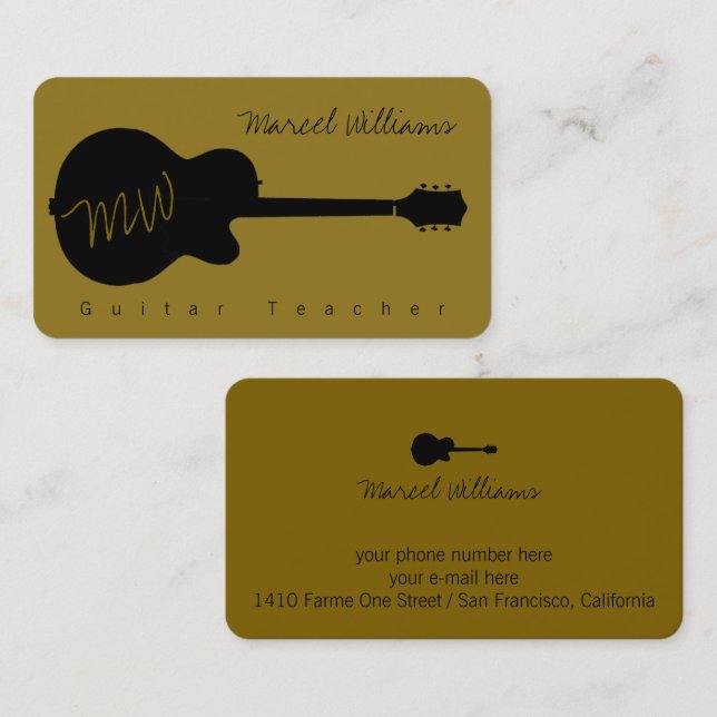 Musician Business Card with a Black Guitar (Front/Back)