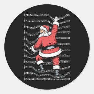 Musician Christmas Funny Santa Claus Climbing Shee Classic Round Sticker