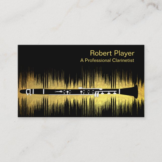 Musician Clarinet Player Audio Gold Sound Waves  Business Card (Front)