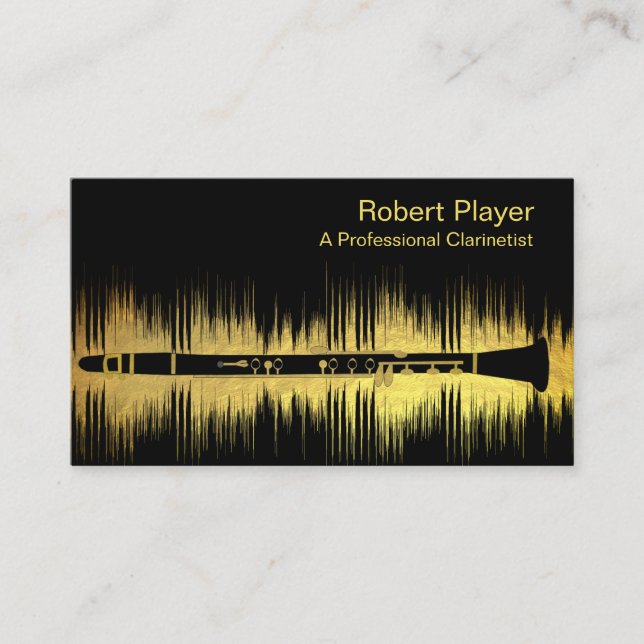 Musician Clarinet Player Audio Gold Sound Waves  Business Card (Front)