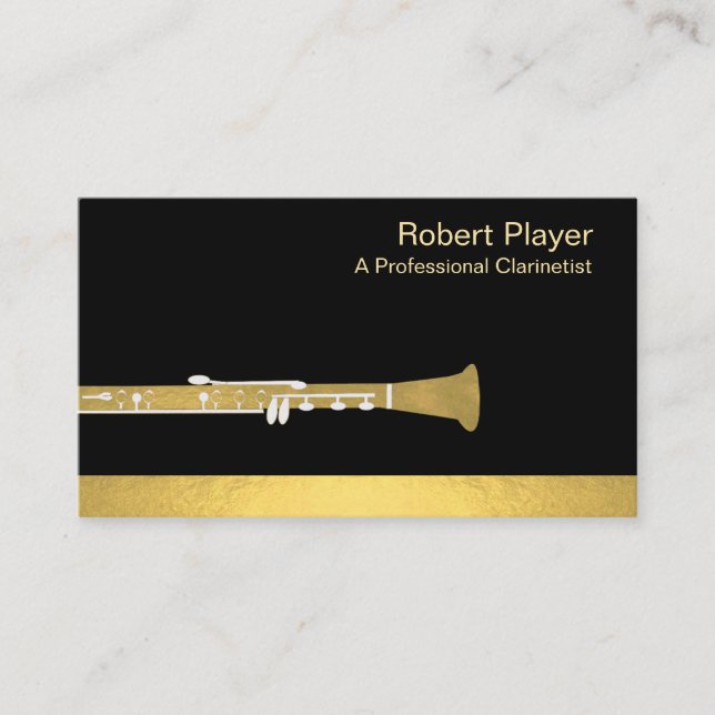 Musician Clarinet Player Audio Gold Sound Waves  Business Card (Front)