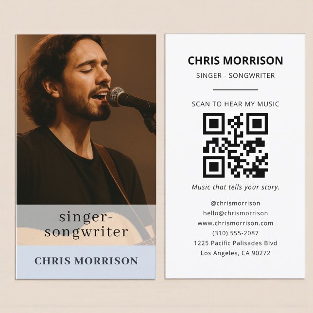 Musician Dusty Blue QR Code Business Card (Creator Uploaded)