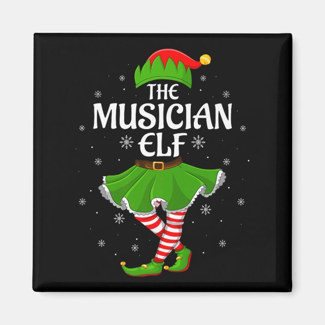 Musician Elf Christmas Family Girls Women Elf Squa Magnet (Front)