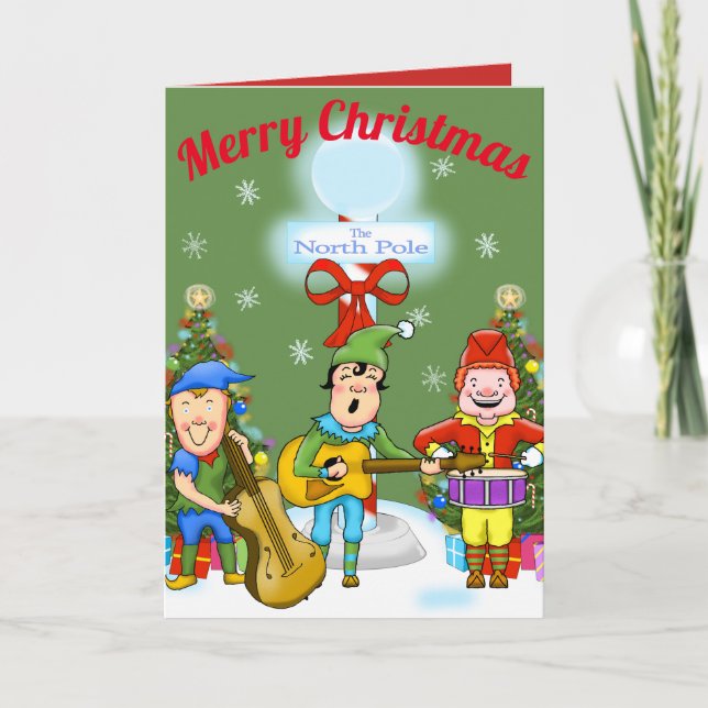 Musician Elves Christmas Greeting Card (Front)