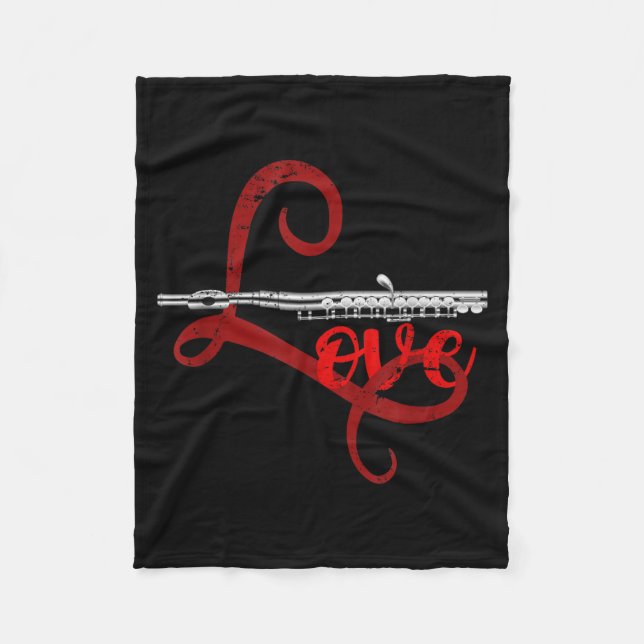 Musician Flutist Valentines Day Gift Orchestra Flu Fleece Blanket (Front)