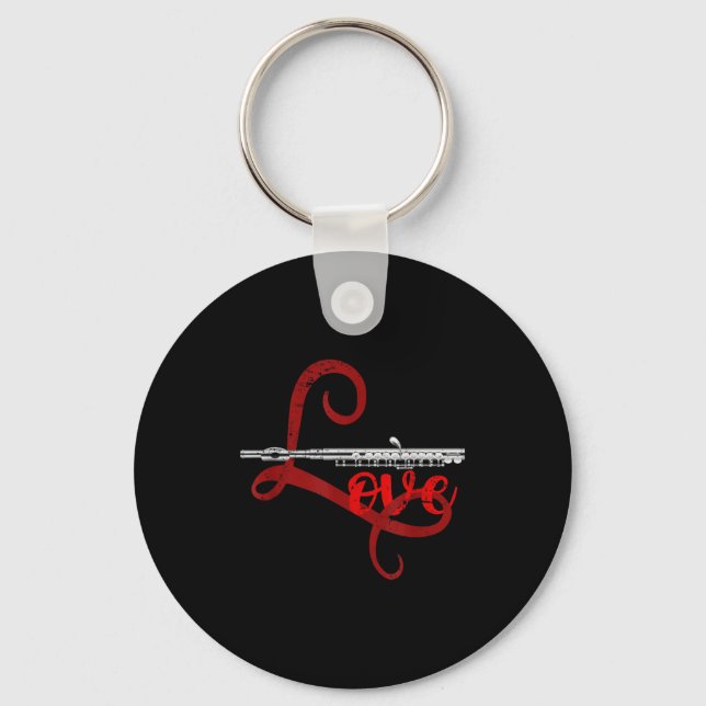 Musician Flutist Valentines Day Gift Orchestra Flu Key Ring (Front)