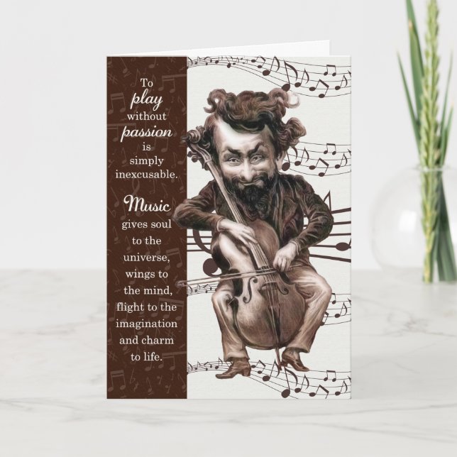 Musician Funny Cello Caricature Birthday Card (Front)