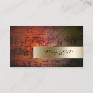 Musician Grunge Music Notes Gold Stripe Music Business Card
