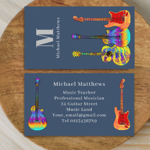 Musician Guitar Music Tutor Monogram Personalised Business Card