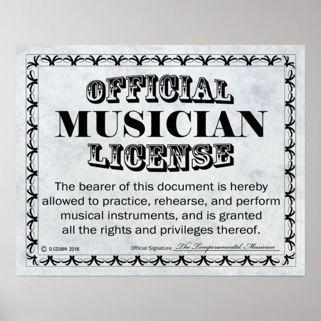 Musician License Poster (Front)