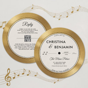 Musician Modern Vintage Record Gold Vinyl Wedding Invitation