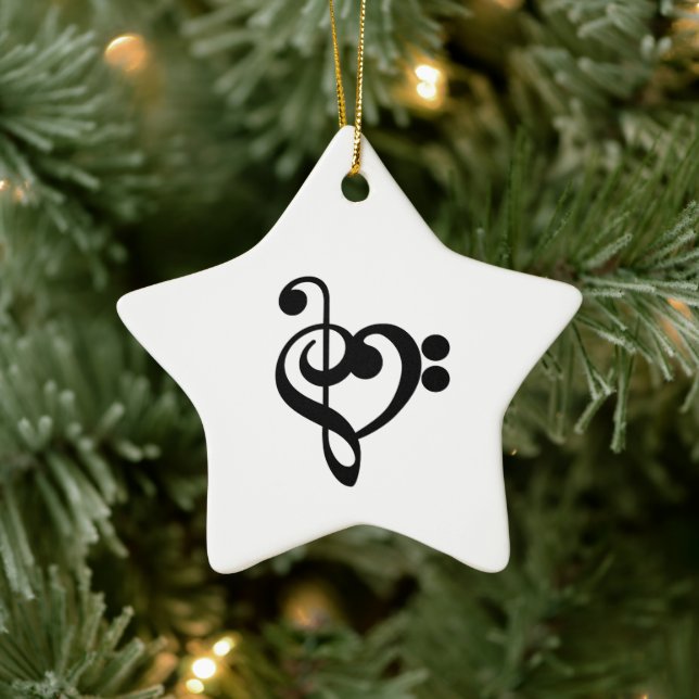 Musician Music Heart - Treble Bass Clef Ceramic Tree Decoration (Tree)
